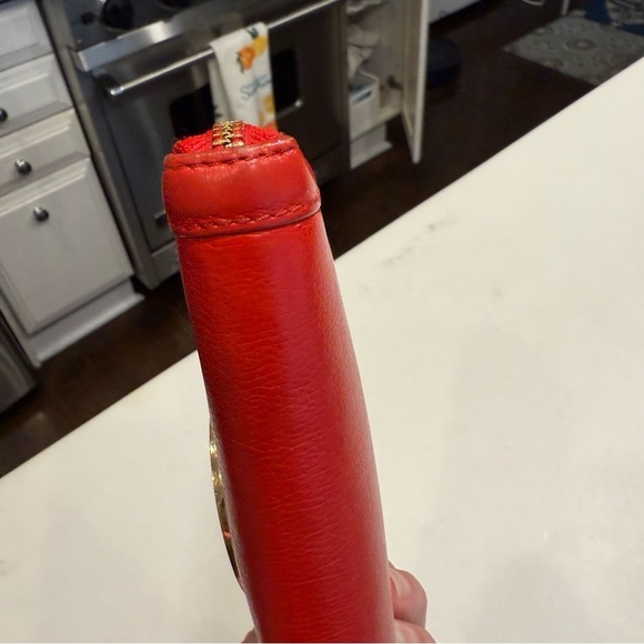 Tory Burch Women’s Amanda Zip Around Long Wallet Red Leather Gold Logo - Picture 5 of 11